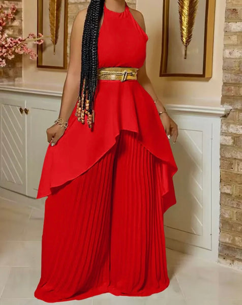Women Sleeveless Fashion Two Piece Pleated Pant Set