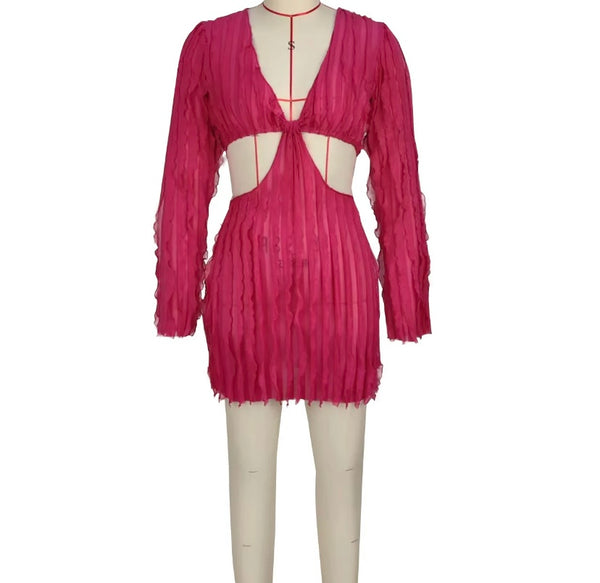 Women Ruffled Full Sleeve Cut Out Dress