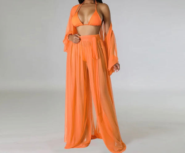 Women Mesh Solid Color Two Piece Pant Set