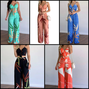 Women Sleeveless Printed Crop Two Piece Fashion Pant Set