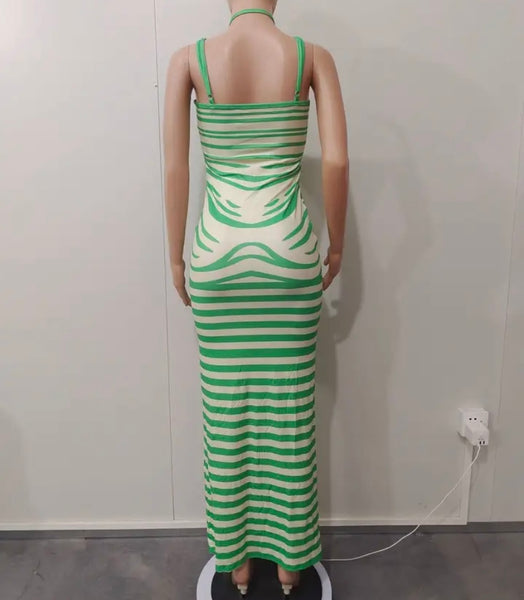 Women Sexy Striped Halter Maxi Dress