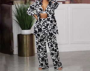 Women Fashion Floral Print Three Piece Pant Set