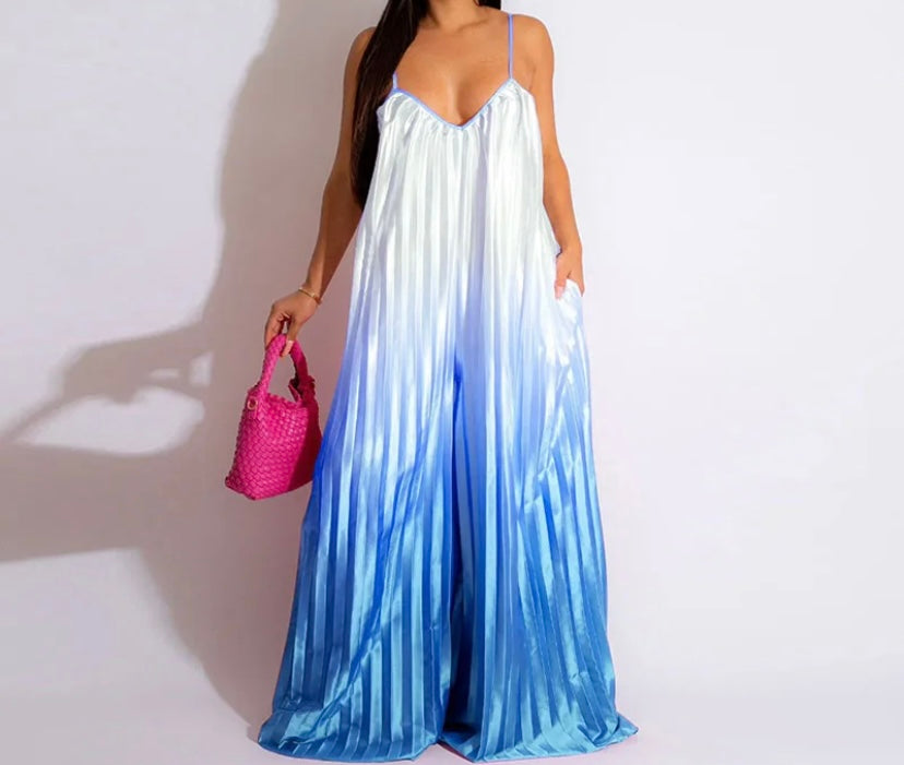Women Sleeveless Gradient Fashion Wide Leg Jumpsuit
