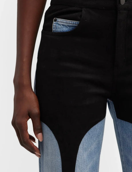 Women Fashion Color Patchwork Denim Pants