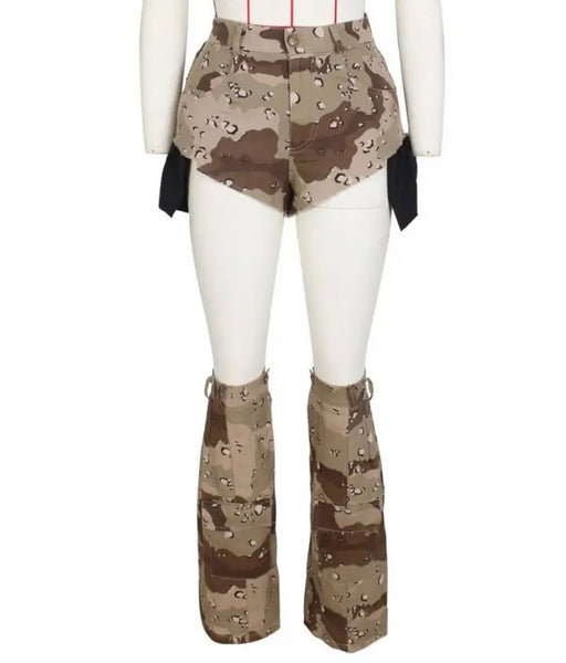 Women Camouflage Fashion Mini Shorts Shoe Cover Set