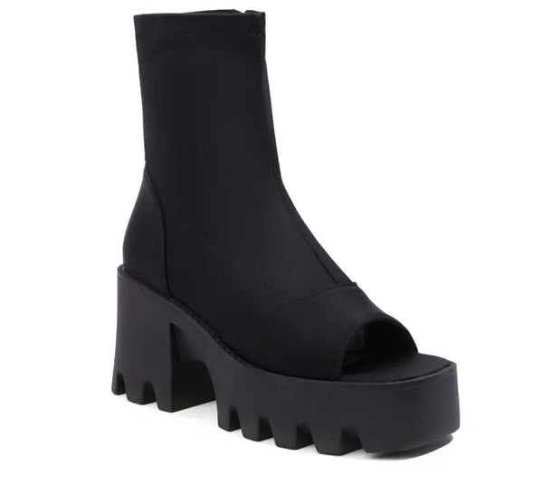 Women Open Toe Platform Fashion Side Zipper Ankle Boots