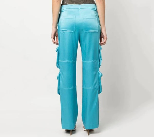 Women Zipper Pocket Fashion Satin Pants