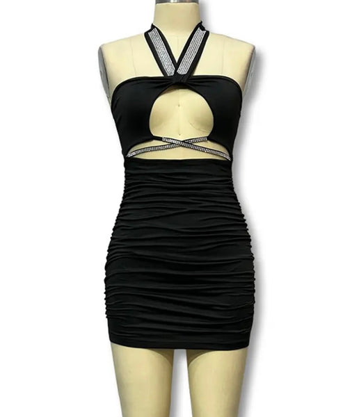 Women Sexy Sleeveless Bling Halter Hollow Out Dress