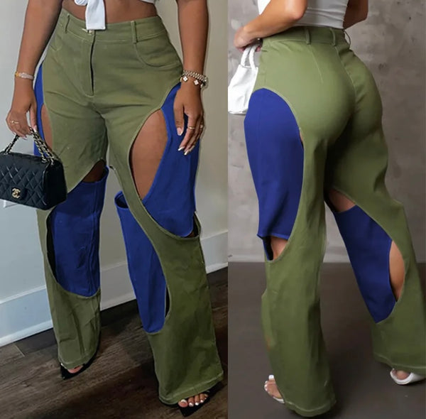 Women Hollow Out Fashion High Waisted Pants