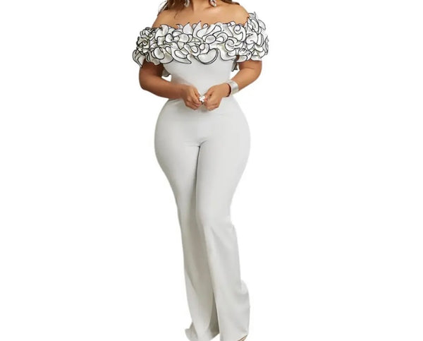 Women Sexy Ruffled Off The Shoulder Jumpsuit