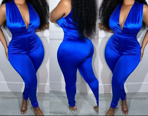 Women Sexy Sleeveless Satin Solid Color Jumpsuit