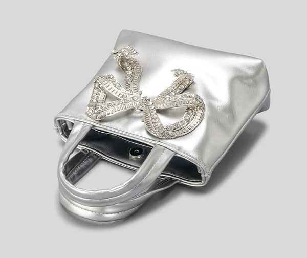 Women Fashion Faux Leather Bling Bow Handbag Purse