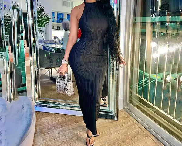 Women Black Sexy Halter Maxi Dress