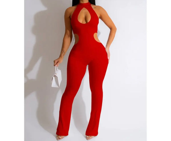 Women Solid Color Sexy Sleeveless Cut Out Jumpsuit