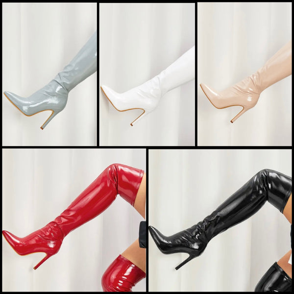 Women Pointed Toe PU High Heel Over The Knee Boots