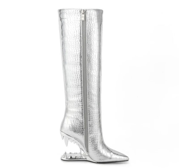 Women Fashion Silver Platform Knee High Boots