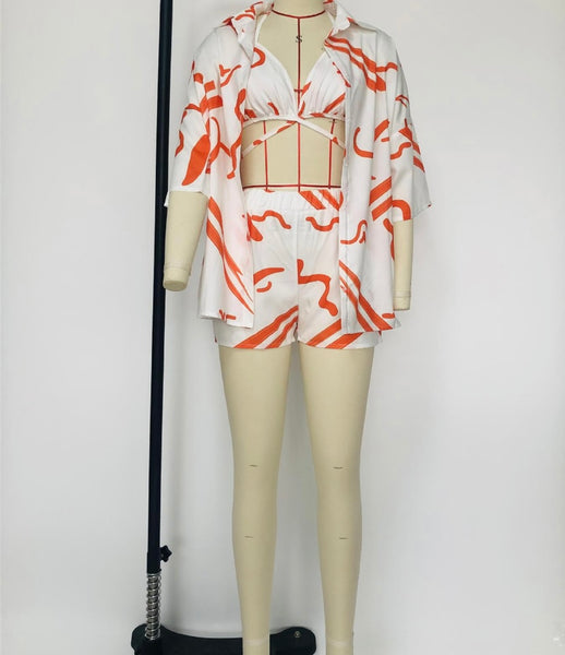 Women Printed Sexy Fashion Three Piece Short Set