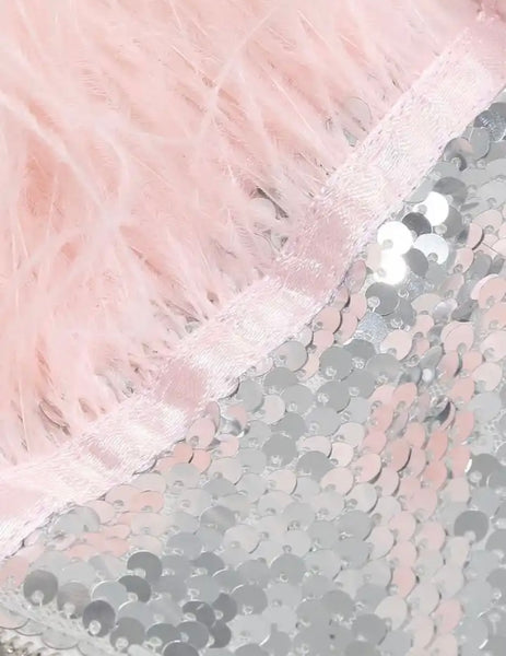 Women Sexy Feather Strapless Sequins Dress
