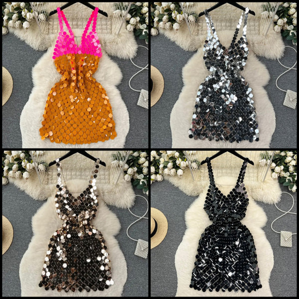 Women Sexy Sleeveless Mirror Dress