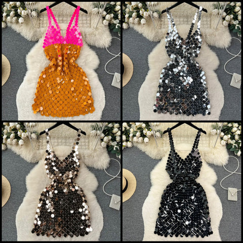Women Sexy Sleeveless Mirror Dress