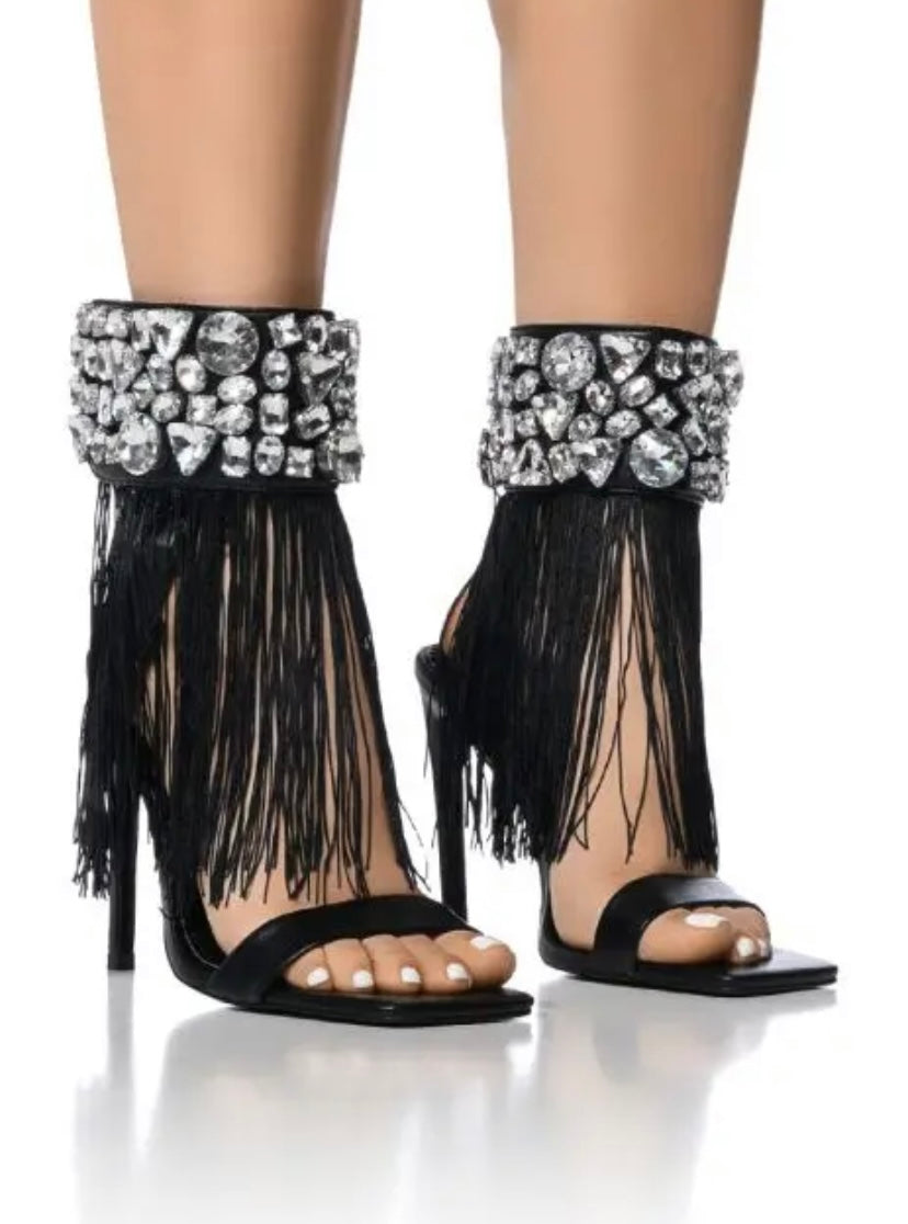 Women Open Toe Crystal Tassel Fashion High Heel Sandals