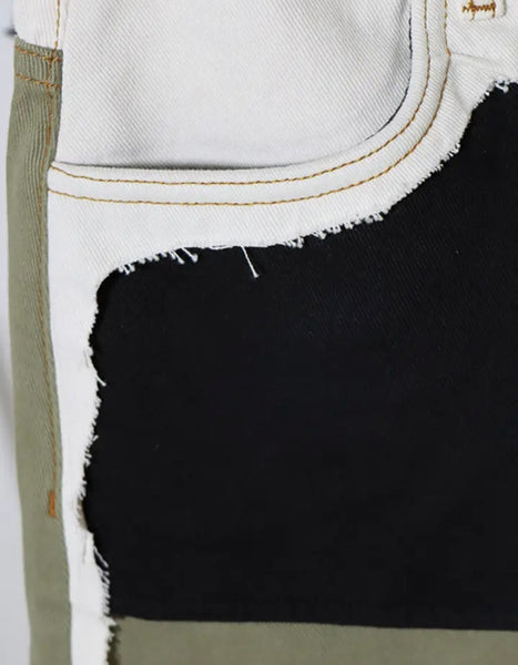 Women Color Patchwork Fashion Denim Skirt