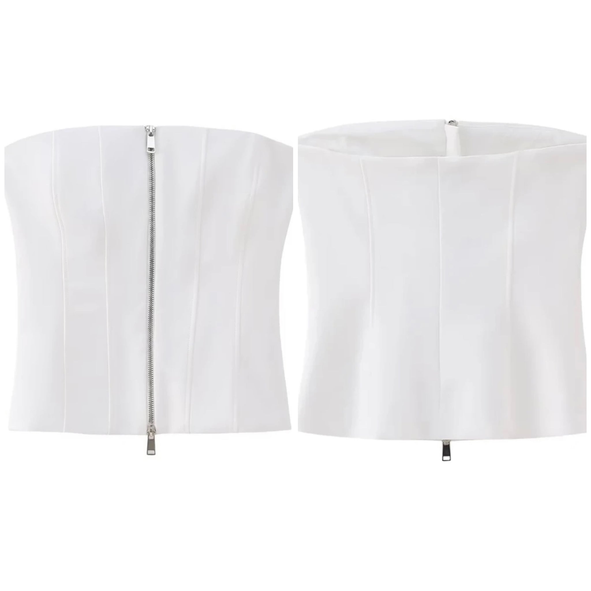 Women White Fashion Double Zipper Tube Top