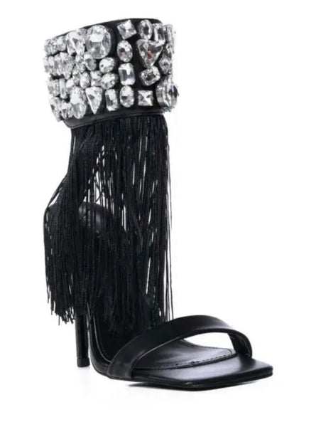 Women Open Toe Crystal Tassel Fashion High Heel Sandals