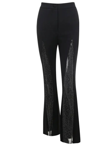 Women Fashion Wide Leg Mesh Patchwork Pants