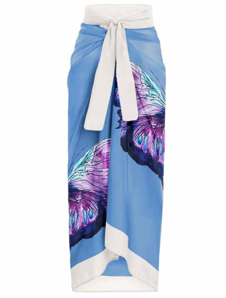 Women Blue Butterfly Sexy Swimsuit Cover Up Set