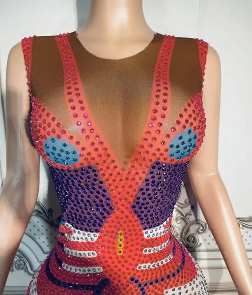 Women Sexy Sleeveless Crystal Mesh Maxi Dress