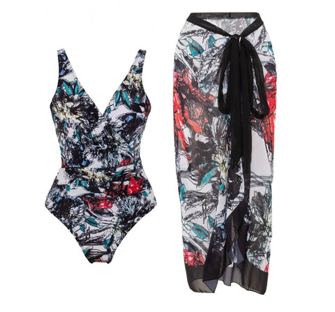 Women Sexy Colorful Print Swimsuit Cover Up Set