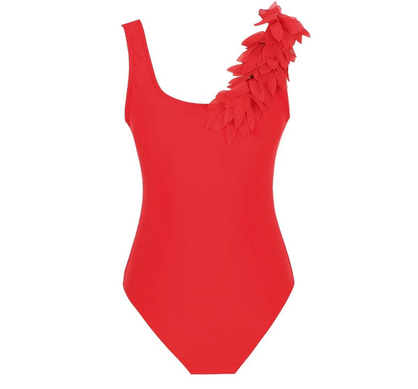 Women Sexy Red Ruffled Swimsuit Mesh Cover Up Set