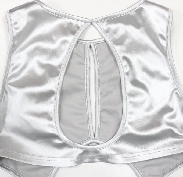 Women Silver Sexy Sleeveless Tie Up Dress