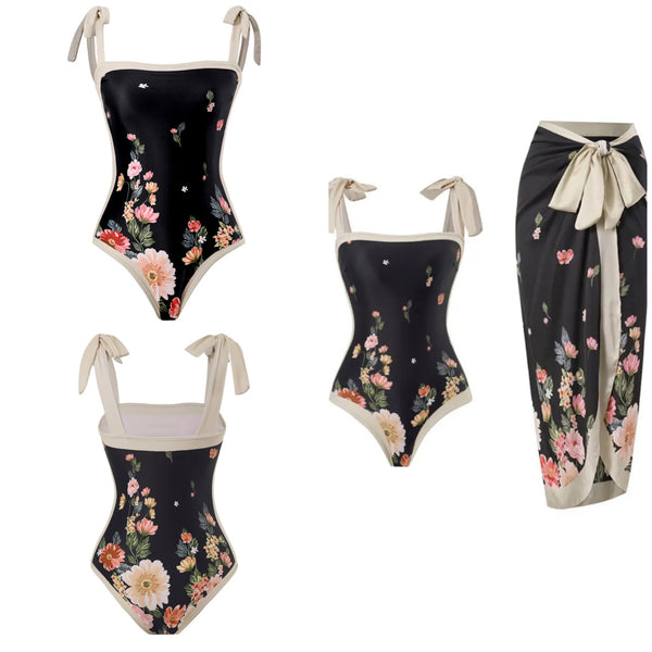 Women Tie Up Floral Sexy Swimsuit Cover Up Set