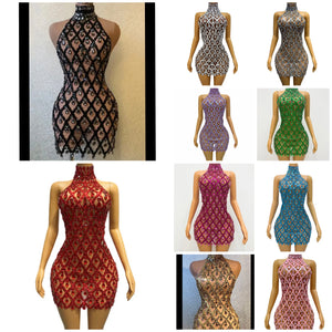 Women Sexy Sleeveless Beaded Crystal Dress