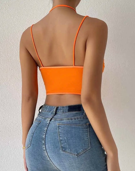 Women Solid Color Halter Sleeveless Crop Top