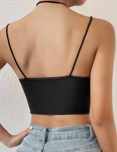 Women Solid Color Halter Sleeveless Crop Top