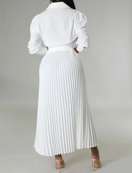 Women Sexy Solid Color Tie Up Pleated Maxi Dress