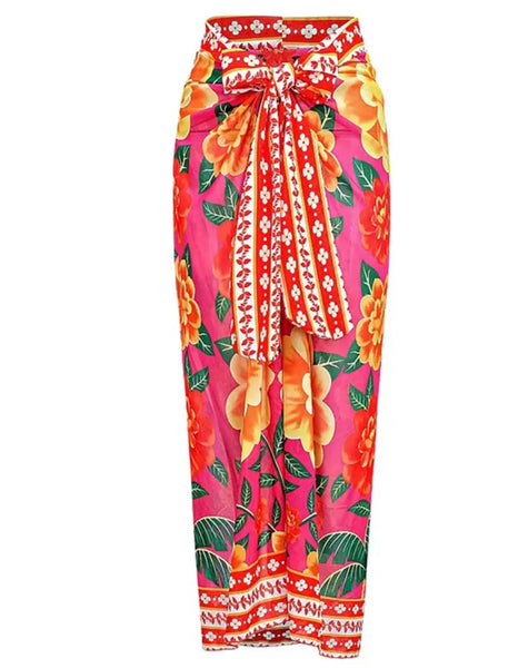 Women Ruffled Colorful Print Sexy Bikini/Swimsuit Cover Up Set