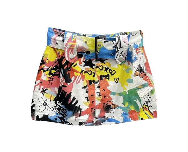 Women Multicolored Print Fashion Denim Skirt