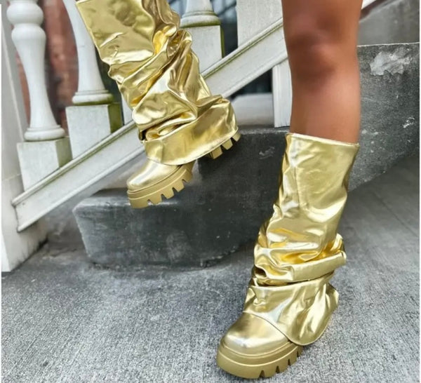 Women Fashion Ruched PU Boots