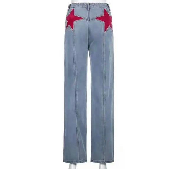 Women Fashion Star Print Denim Pants