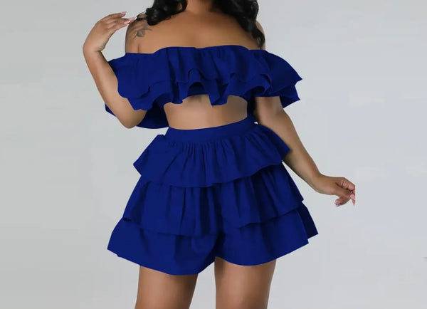 Women Sexy Off The Shoulder Ruffled Two Piece Skirt Set