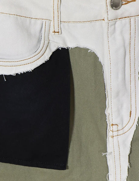 Women Color Patchwork Fashion Denim Skirt