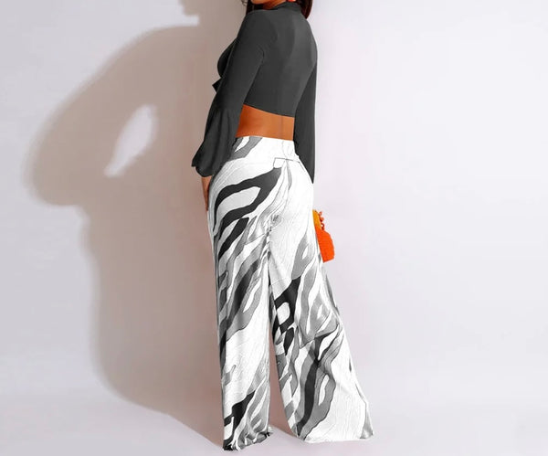 Women Full Sleeve Crop Two Piece Printed Pant Set