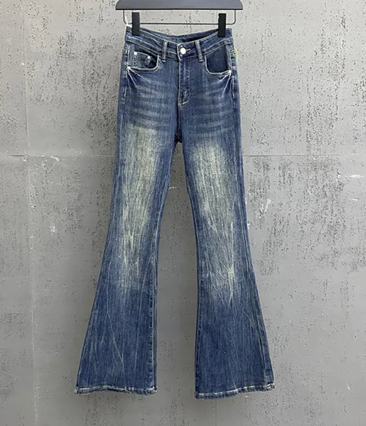 Women Fashion Stone Washed Wide Leg Denim Pants