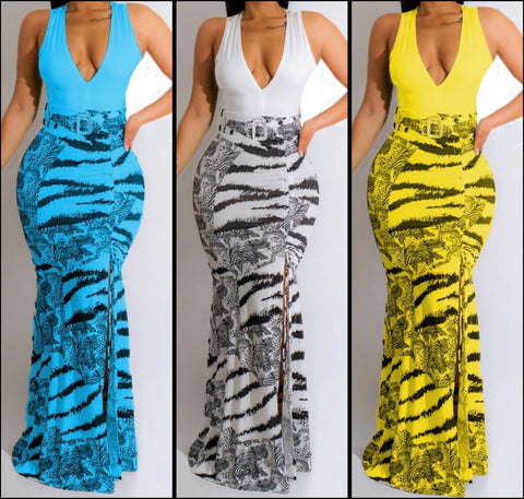 Women Sleeveless Printed Patchwork Sexy Maxi Dress