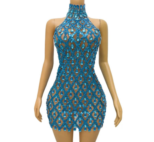 Women Sexy Sleeveless Beaded Crystal Dress
