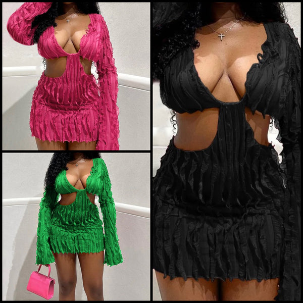 Women Ruffled Full Sleeve Cut Out Dress